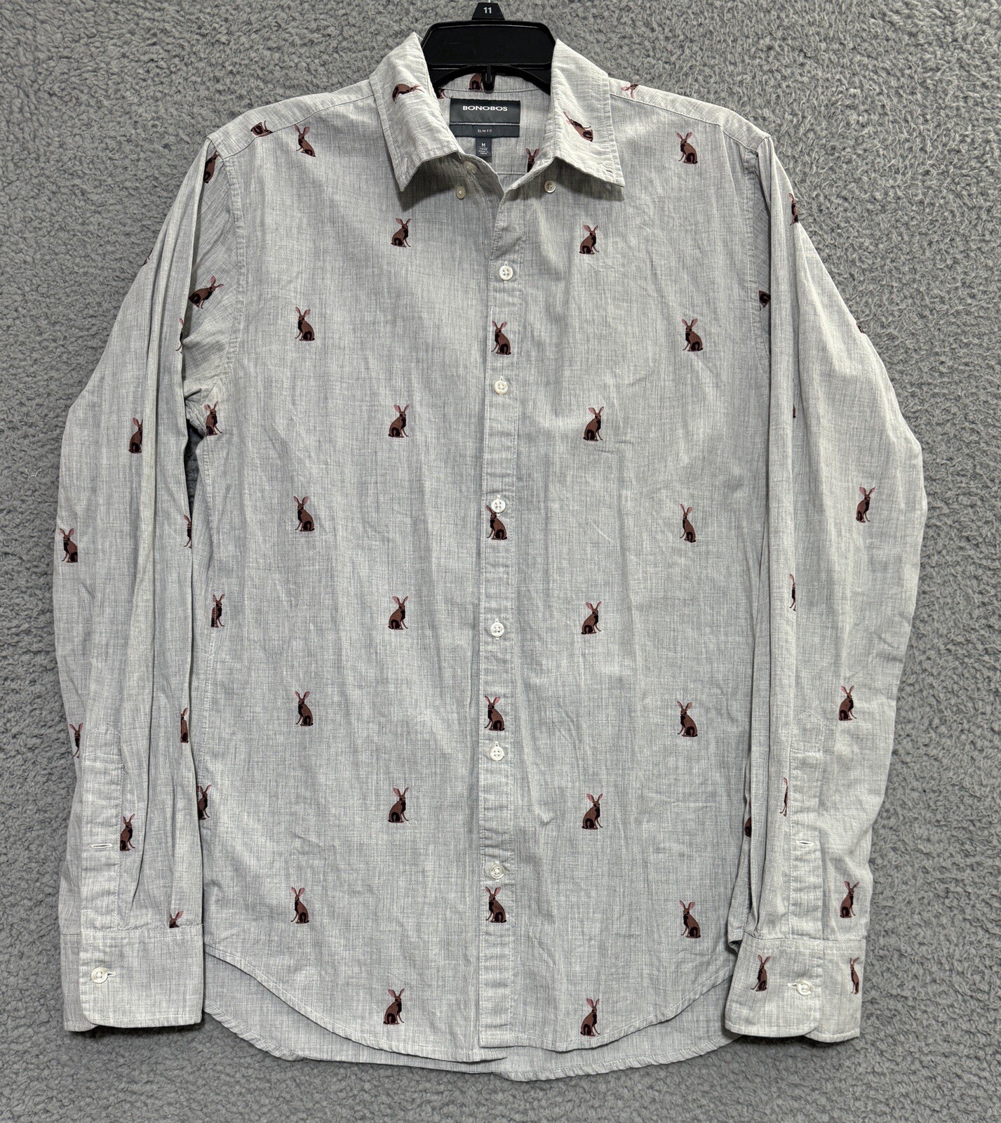 Bonobos Slim Fit Rabbit All Over Print Button Up Shirt Mens Medium Long