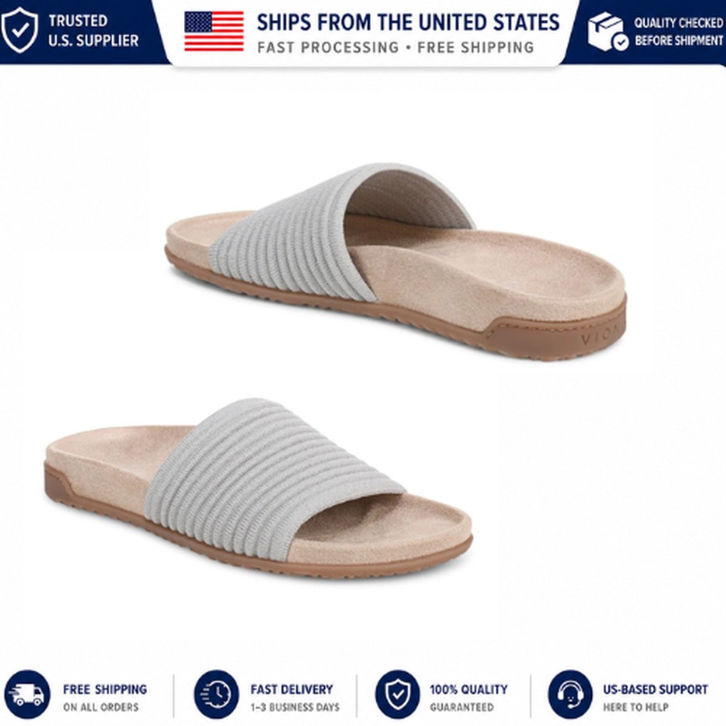 Vionic Evie Knit Slide Sandals Women’s Vapor Silver Orthotic Comfort Slip On