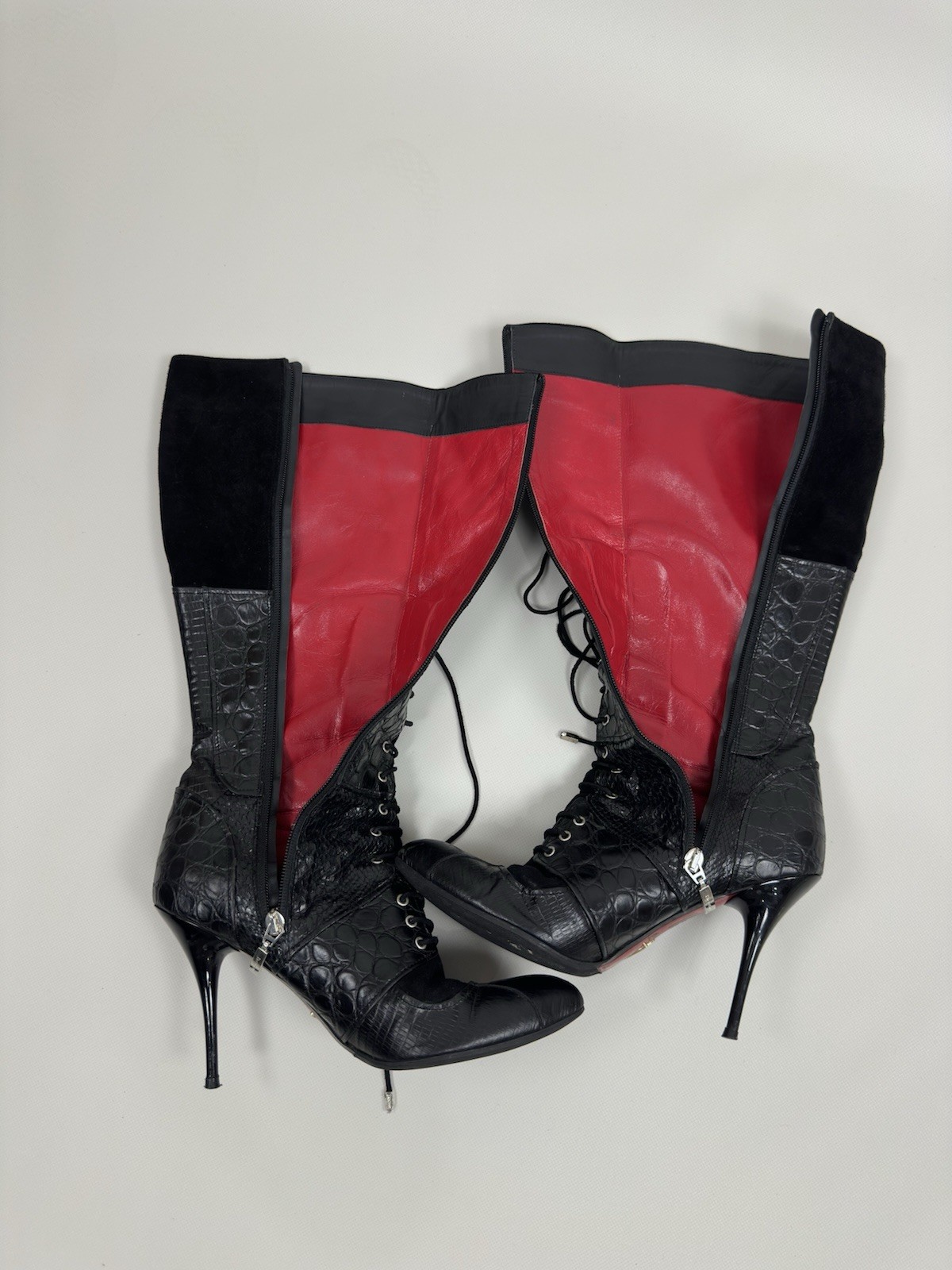 Cesare Paciotti Women’s Black Leather Boots Size 40 EU Lace Up Stiletto Heel