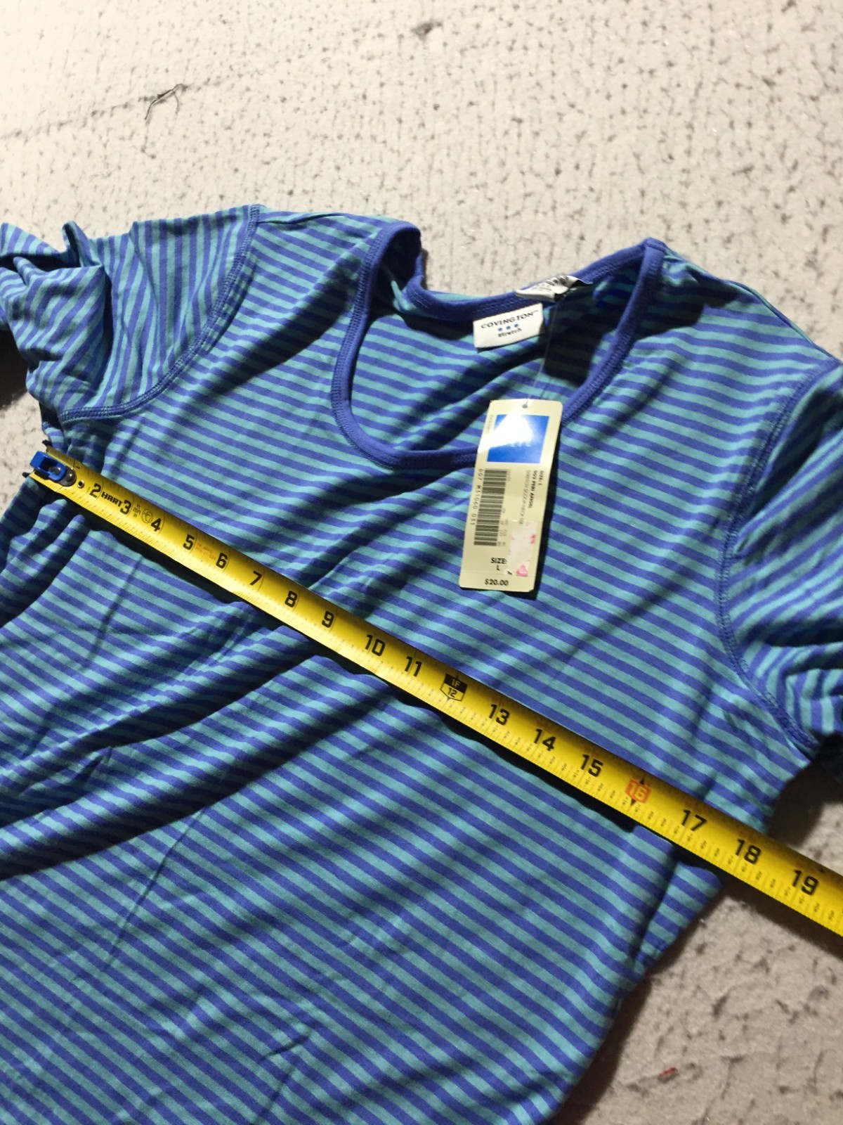 NEW Covington Stretch Shirt Womens L Large 14-16 Blue Striped Long Sleeve Scoop