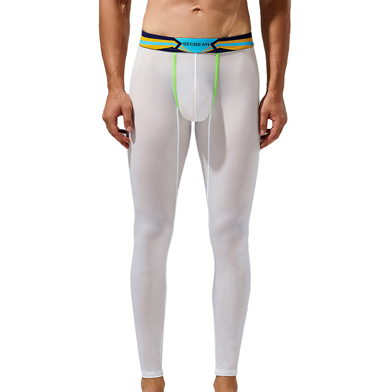 SEOBEAN Brand Men’s Thin Nylon Sexy Sports Long John Underwear Leggings M-2XL