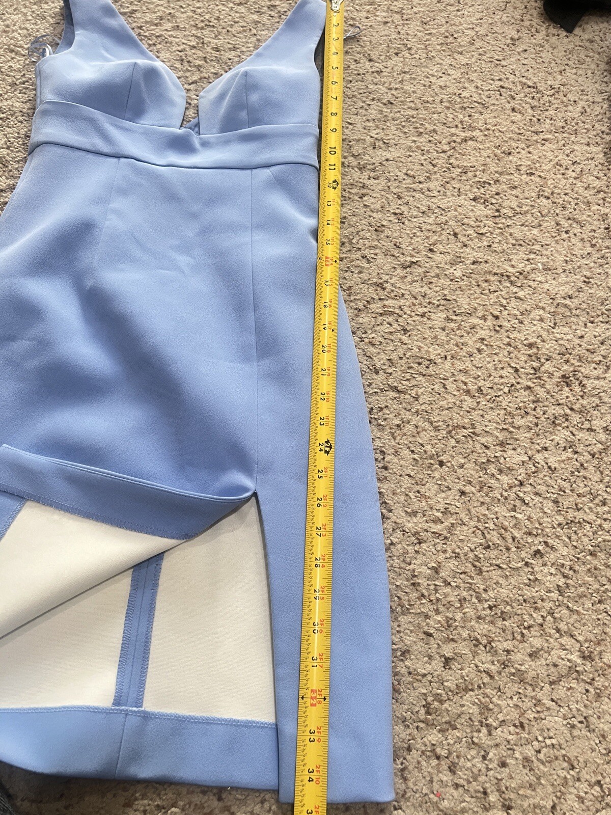 NICHOLAS Bonded Silk Deep U Neck Line Mini in Cornflower Blue party Dress 4