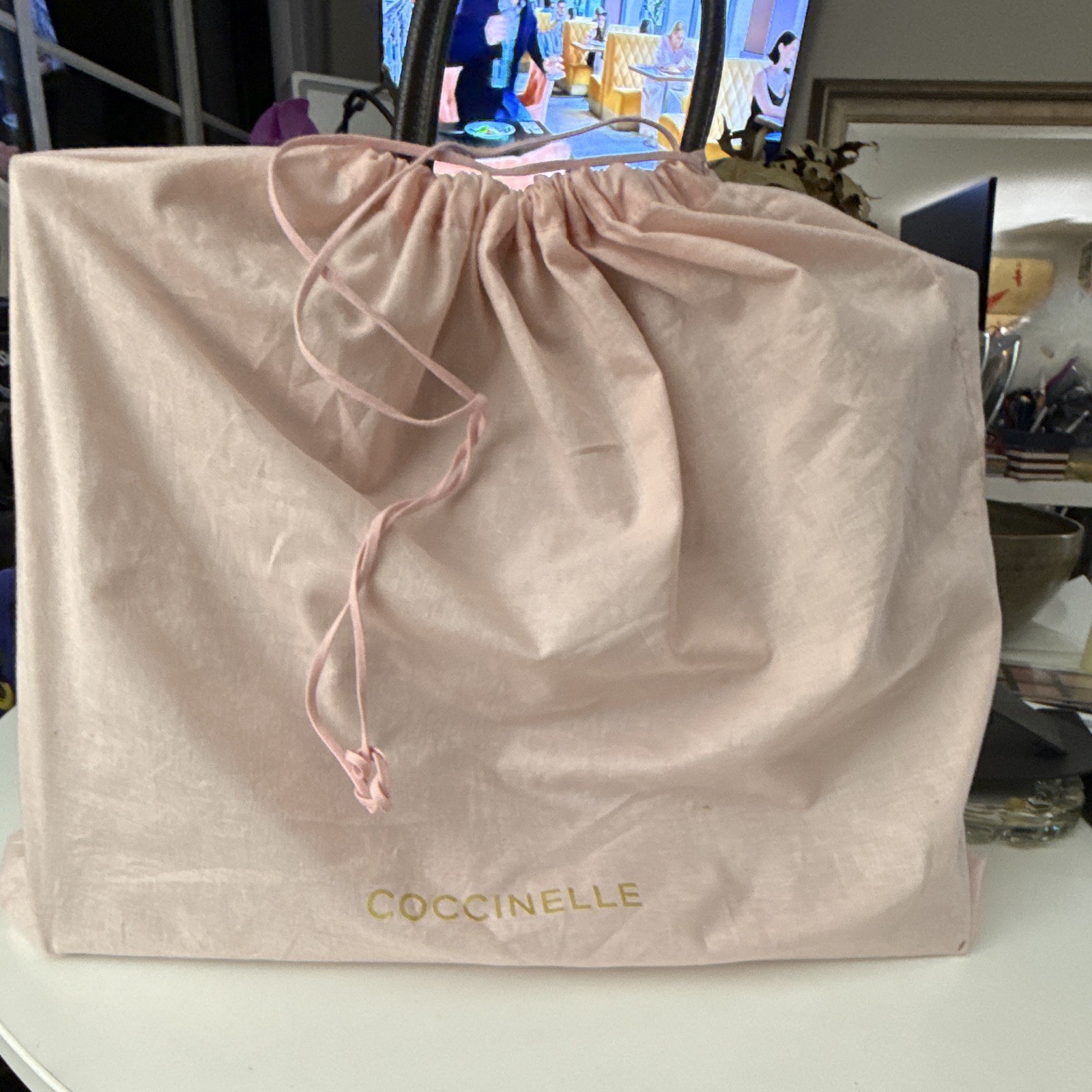 COCCINELLE Large Brown Croc Embossed Tote Pink Lining Gold Hardware Dust Bag