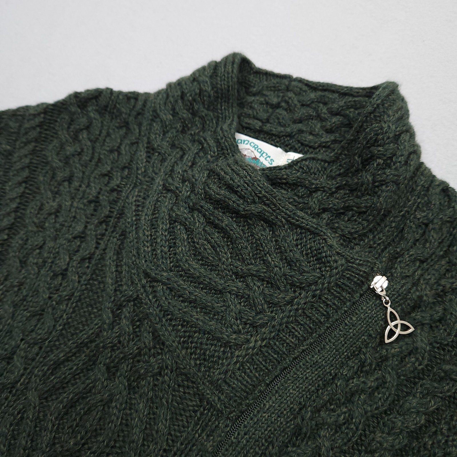 Aran Crafts Sweater Womens XL Green Merino Wool Cable Knit Cardigan Fisherman