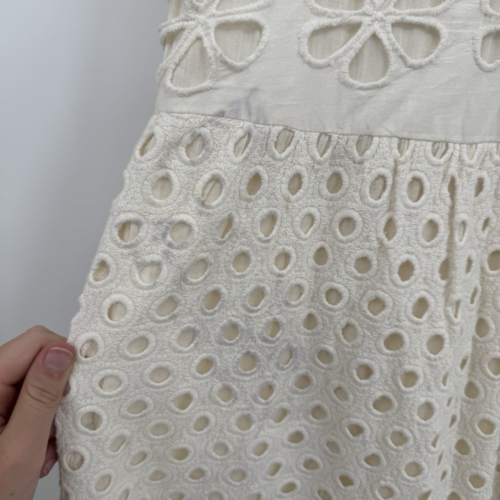 Antik Batik Cream Eyelet Lace Jada Maxi Dress size XS 36 Flutter Sleeve Ruffle