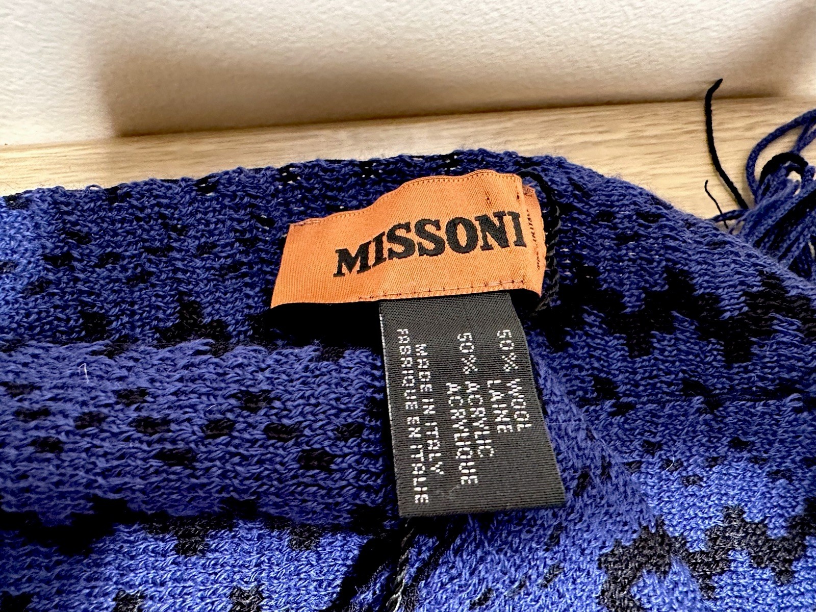 Missoni Unica wool acrylic blend fringe zig zag scarf multicolor NWT OS