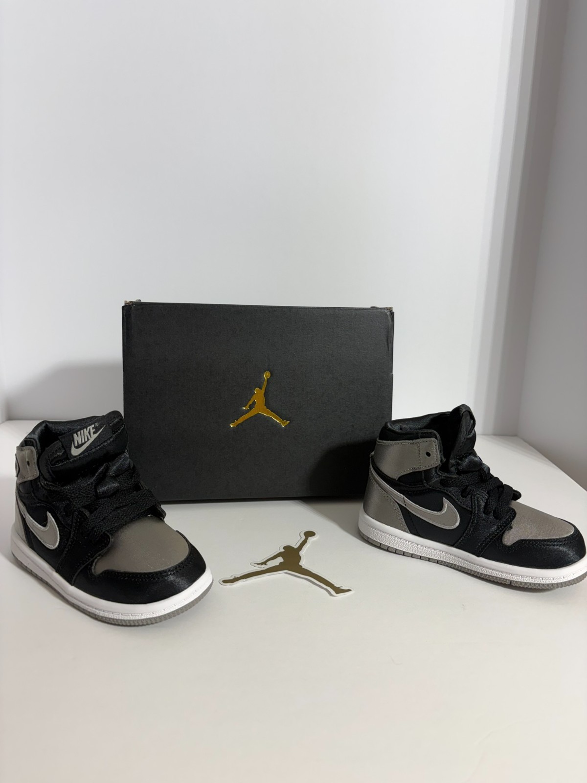 Nike Air Jordan 1 Retro High OG (TD) Satin Shadow Black/Grey FD5305-010 Size 7c