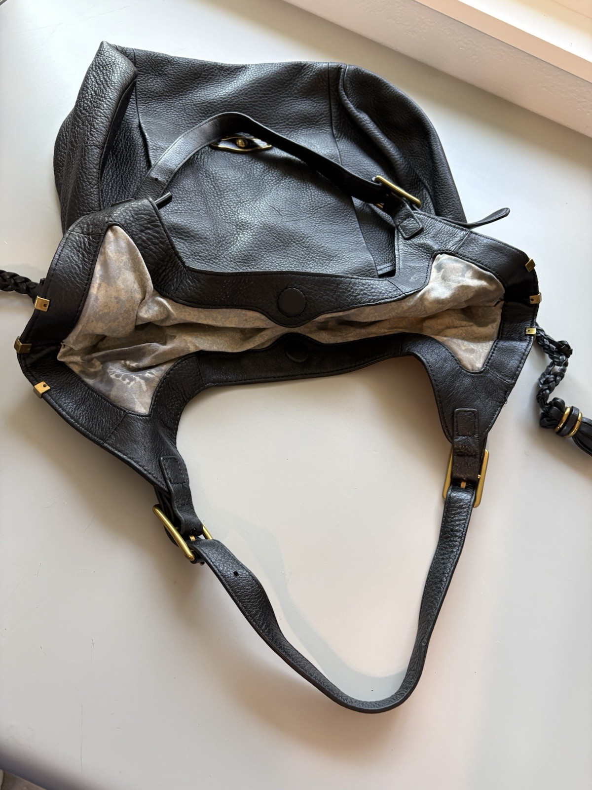 Elliott Lucca Sintra Black Leather Hobo Shoulder Bag Soft Slouchy Pebbled Bag