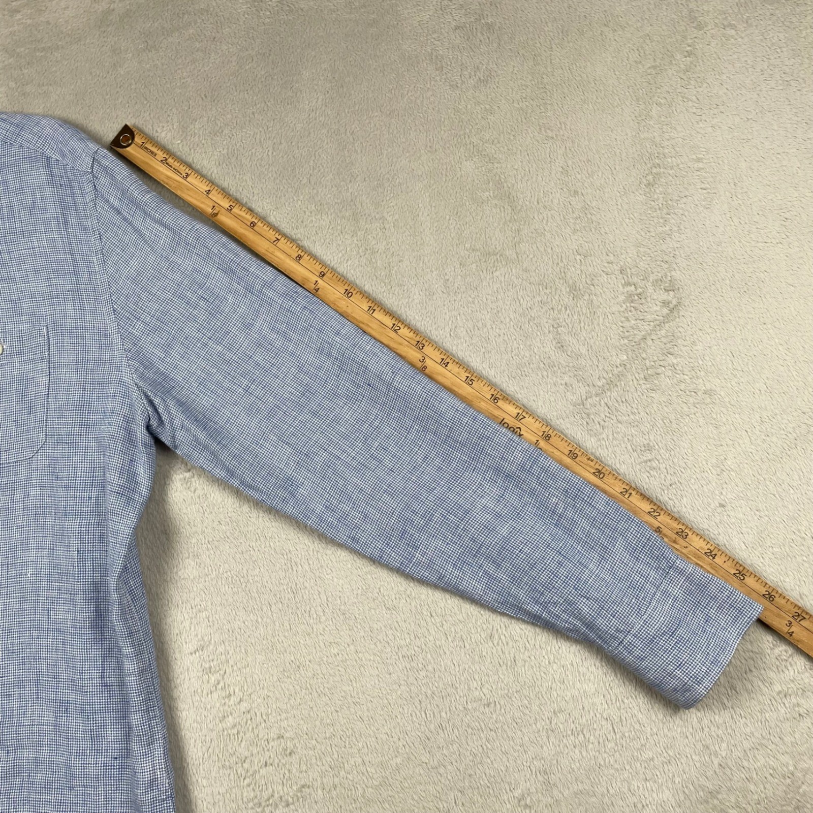 Murano Baird Mcnutt Shirt MensMedium Slim Fit Blue Linen Houndstooth Band Collar