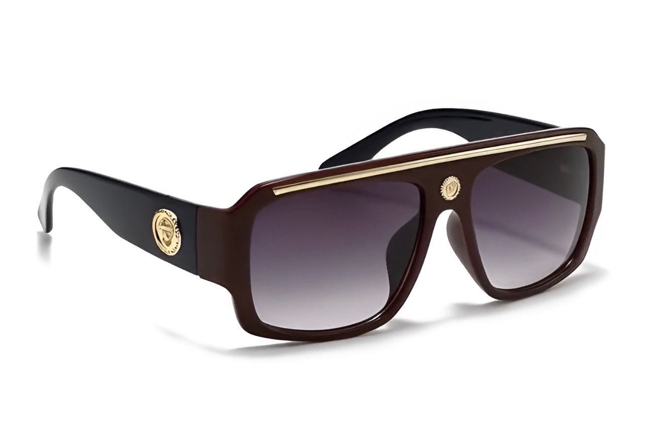 Oversized Square Kleo Lion Head Medallion Flat Top Sunglasses Lentes Shades
