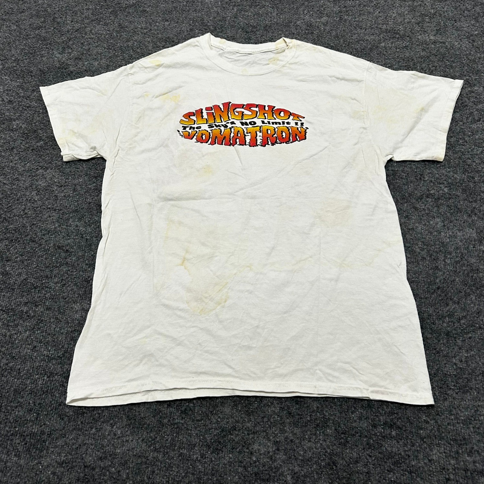 Slingshot Vomatron T-Shirt Mens Size M White Graphic Panama City Beach Stained