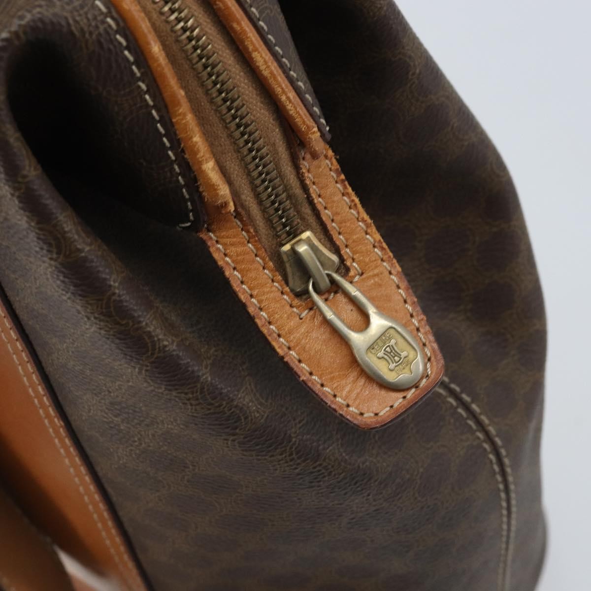CELINE Macadam Canvas Backpack PVC Leather Brown Gold Auth 169840