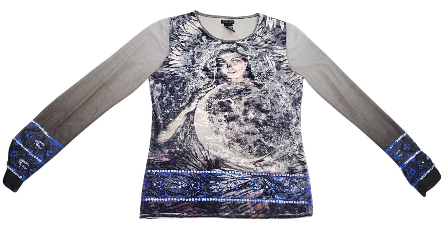 Y2k Vintage Jane Doe Collection Top Large Velvet Long Slv Whimsigoth Celestial