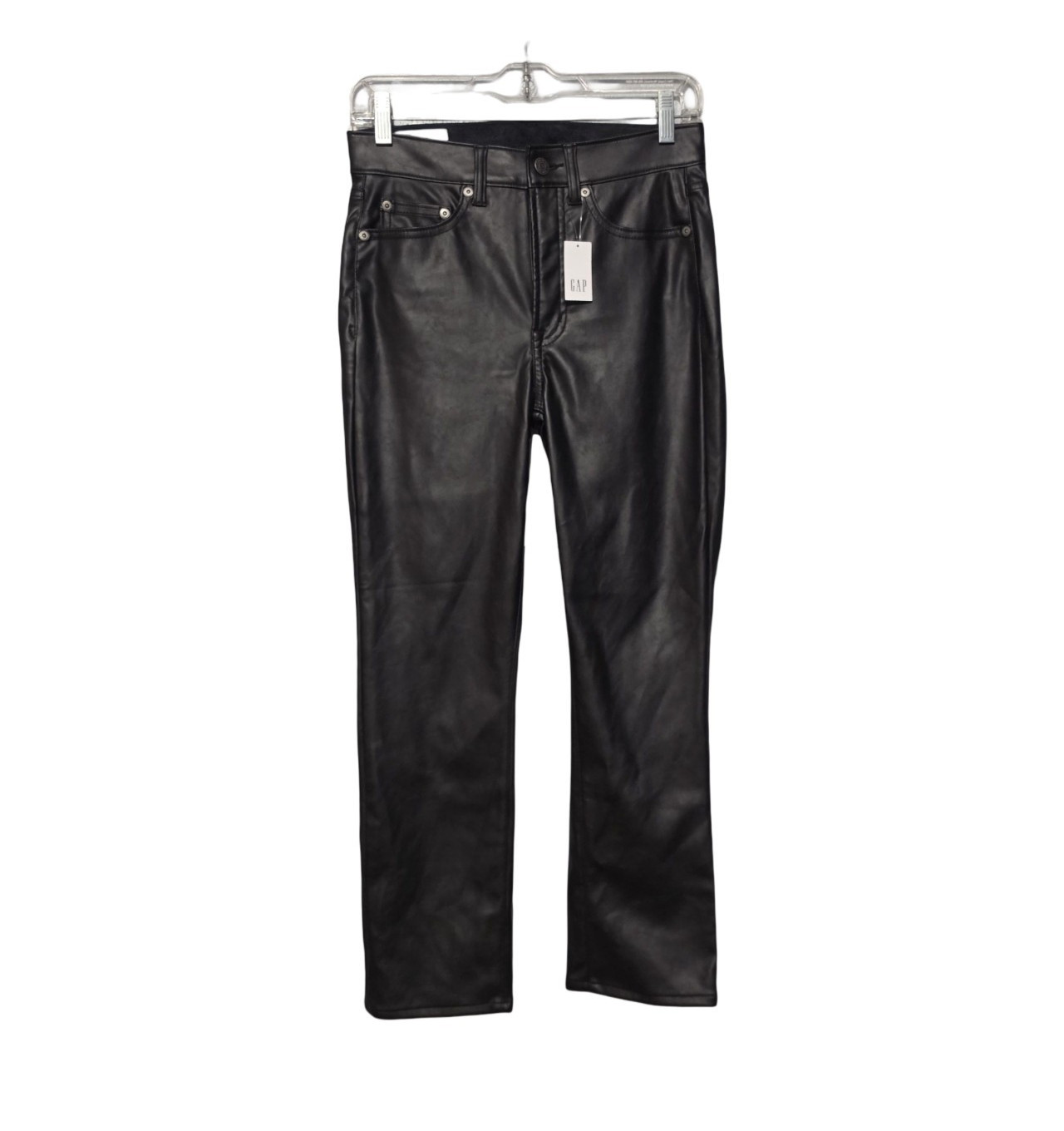 GAP Faux Leather Pants Womens Petite 2 Waist 26 Black High Rise Vintage Slim NWT