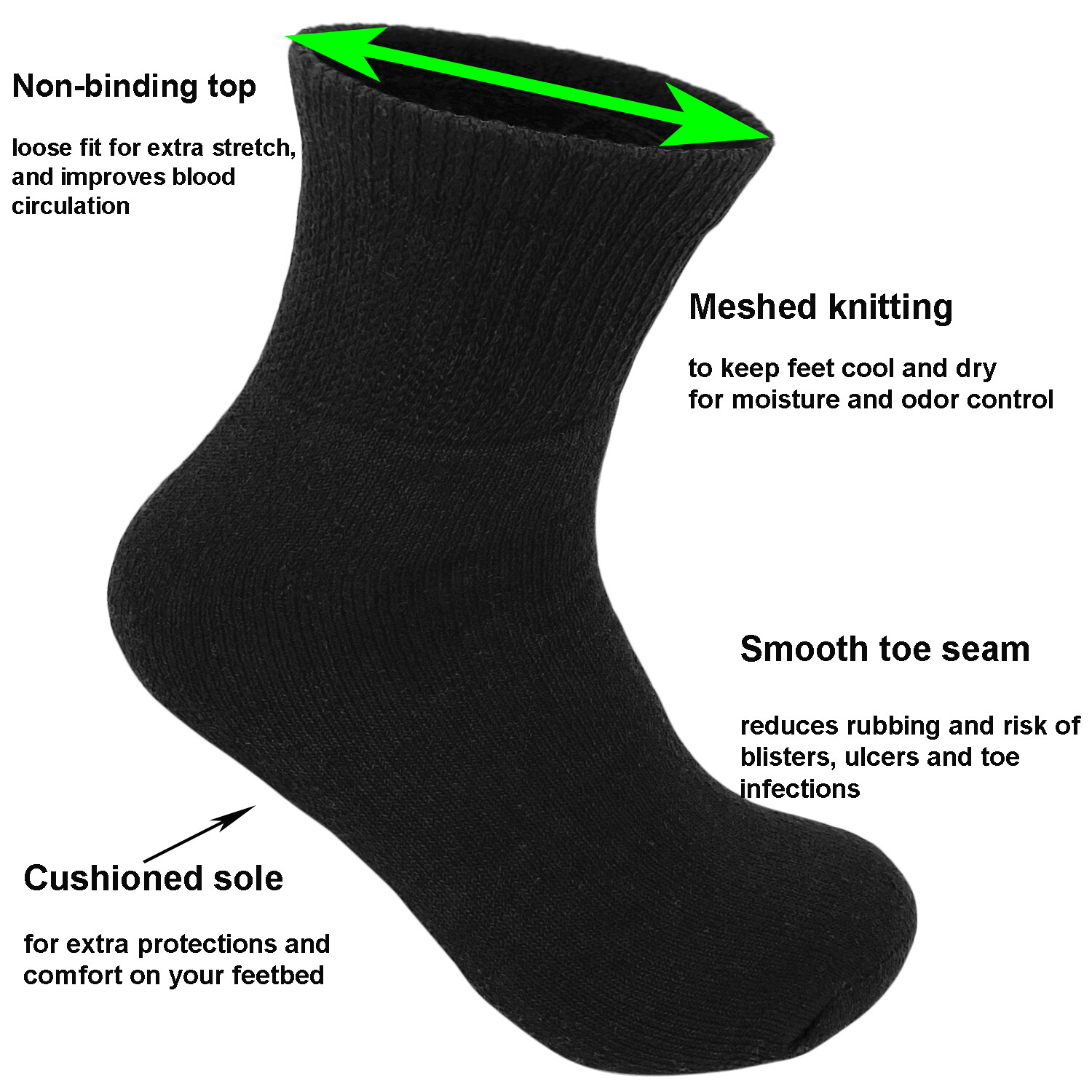 3,6,12 Pairs Diabetic Crew Circulatory Socks Health Women Cotton 9 10-15