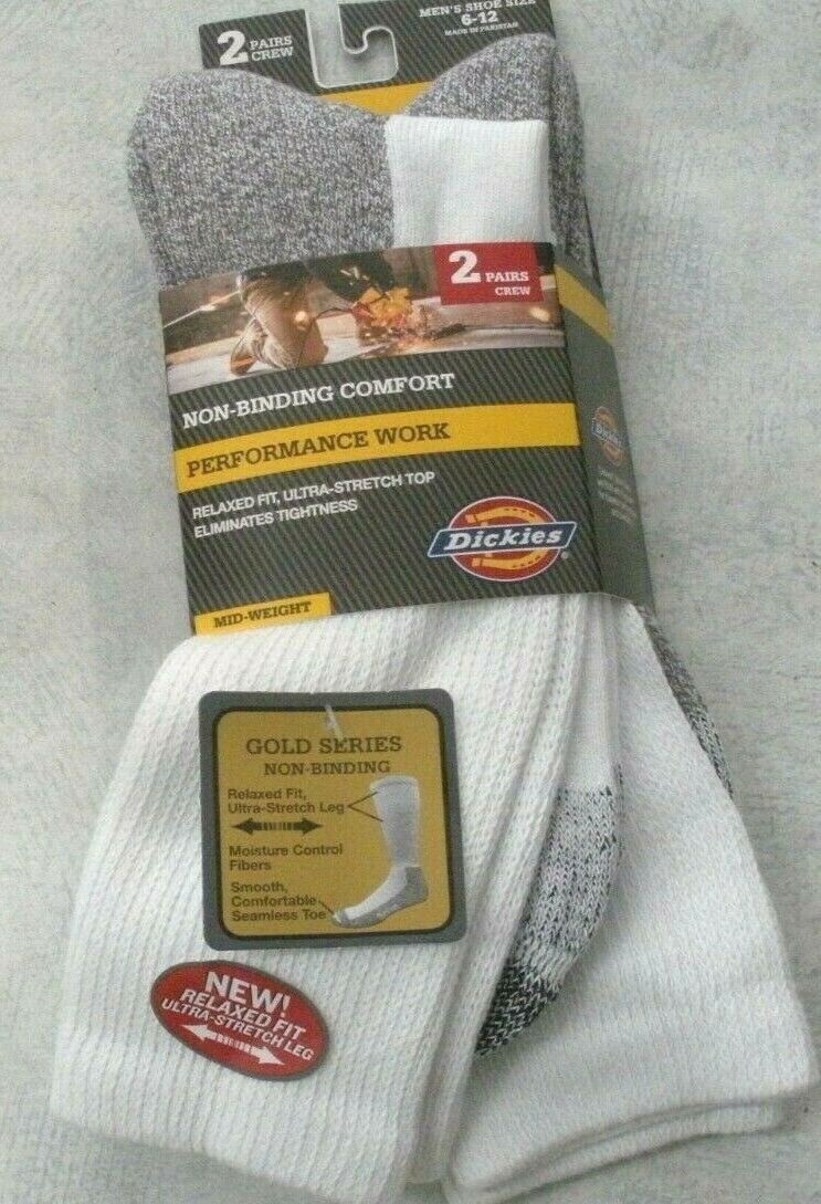 ickies Non Binding Crew Socks, Dickies Mens Socks 13550, 2 Pair White 6-12