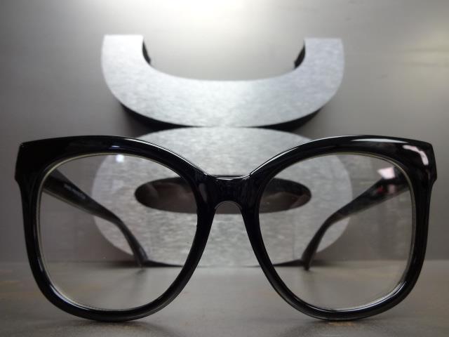 OVERSIZED EXAGGERATED Retro CAT EYE Clear Lens EYE GLASSES Large Big Black Frame