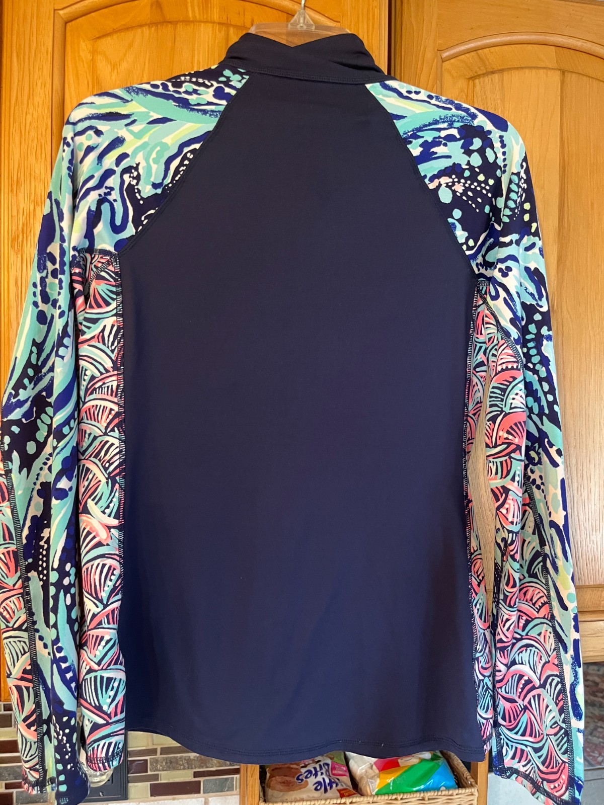 Lilly Pulitzer Navy Blue Teal Green Pink Rose Gold Zipper Luxletic Jacket Medium