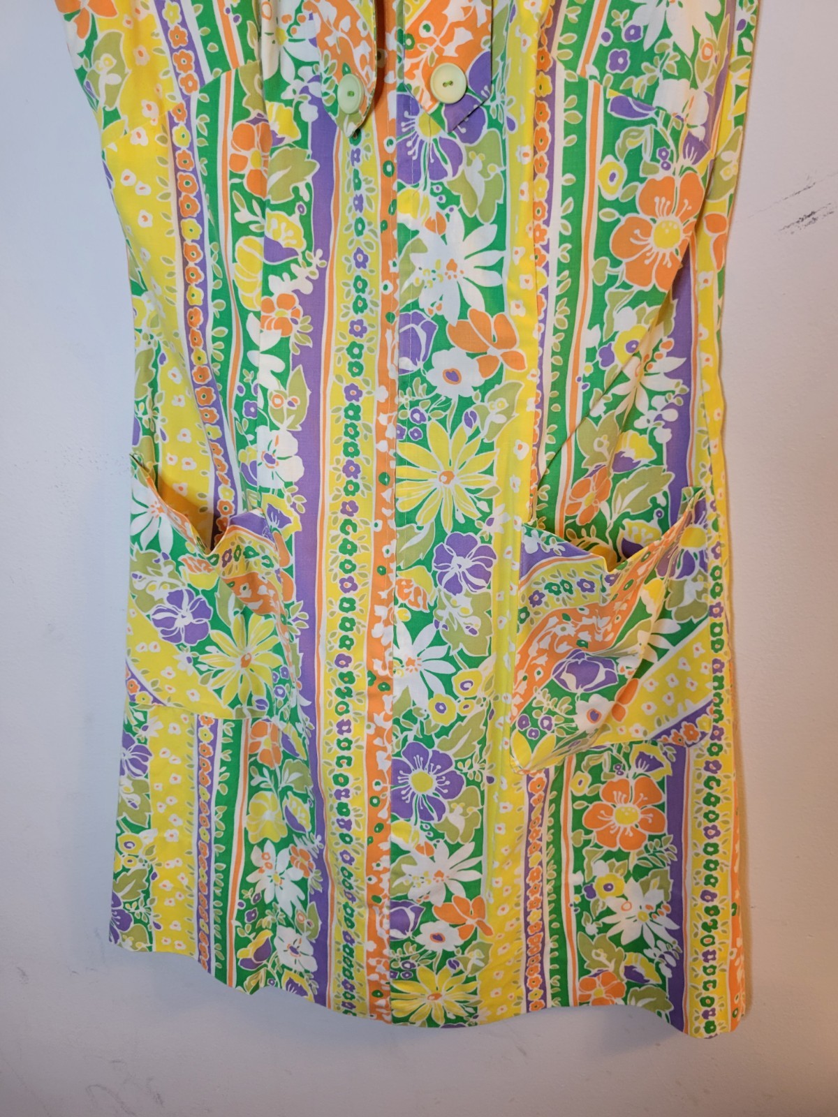 Shaker Square Bill Sims Vtg Sleeveless Front Pockets 60s petite measurement pics