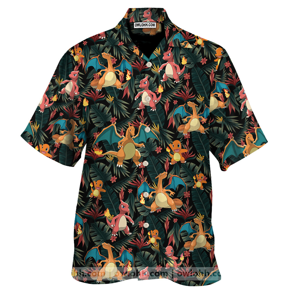 Chamander Evolution Pokemon Aloha Summer Beach Button Down Hawaiian Shirt