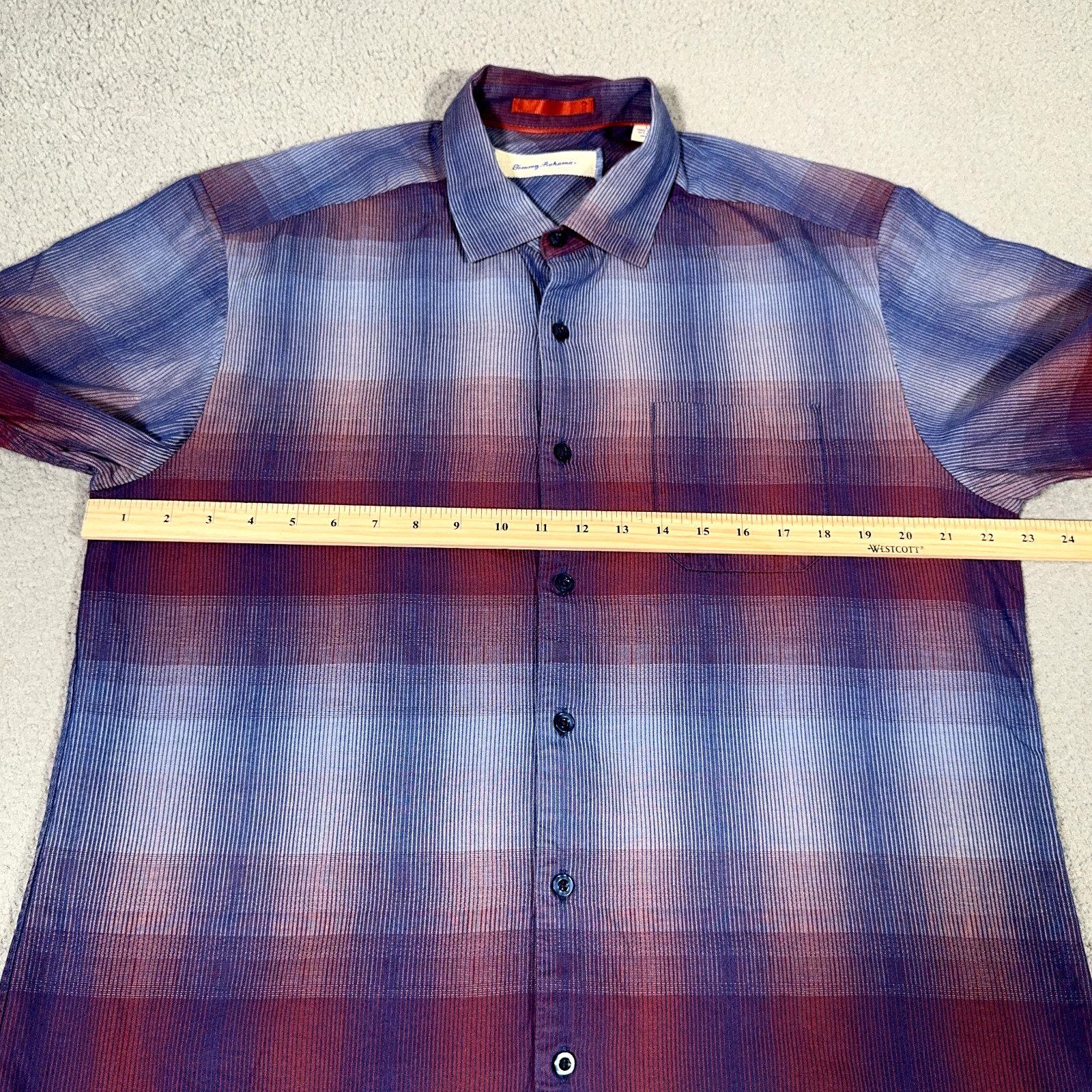 Tommy Bahama Shirt men Large Red Blue purple Ombre Cotton Silk blend Button down