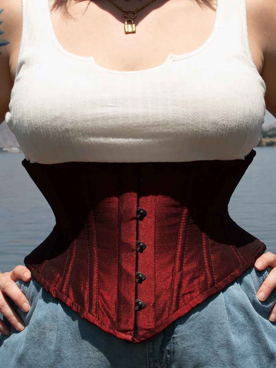 New Defective 201 24” Authentic Ruby Red Shantung Steel Boned Underbust Corset