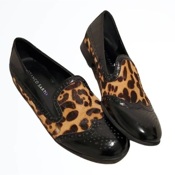 Franco Sarto Leather and Man Made Cheetah Print Round Toe Flats Size Size 7M