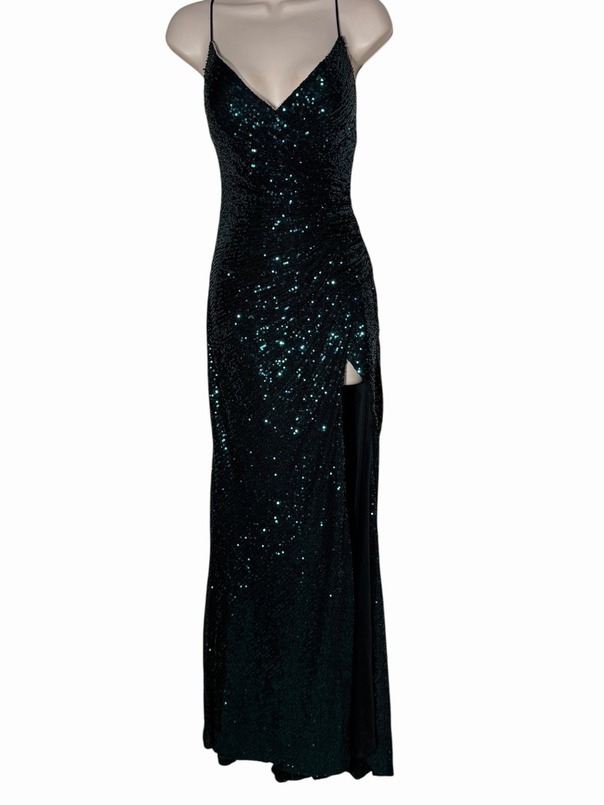 Ladivine by Cinderella Divine Red Satin Sequin Embroidered Mesh Formal Gown XS