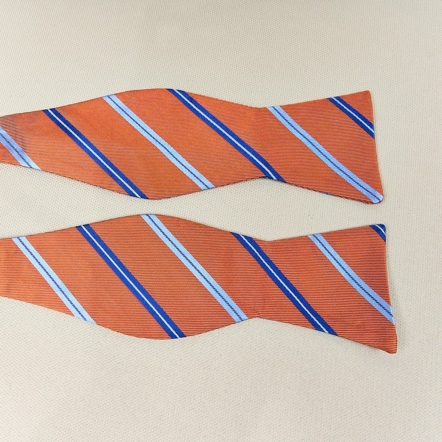 J.S. Blank & Co Silk Bow Tie Orange Blue Stripes Self Tie Classic Adustable