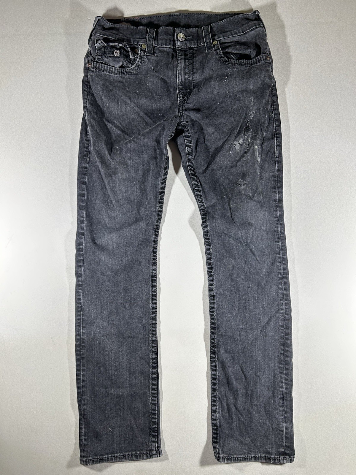 (Super Thrashed Distressed) True Religion Ricky Flap Big T Jeans 32×32 Grey