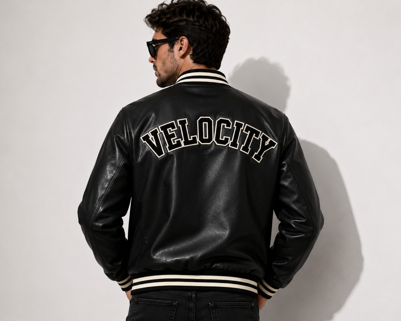 Men’s Black Varsity Jacket Letterman Bomber Coat Custom VELOCITY XS-5XL