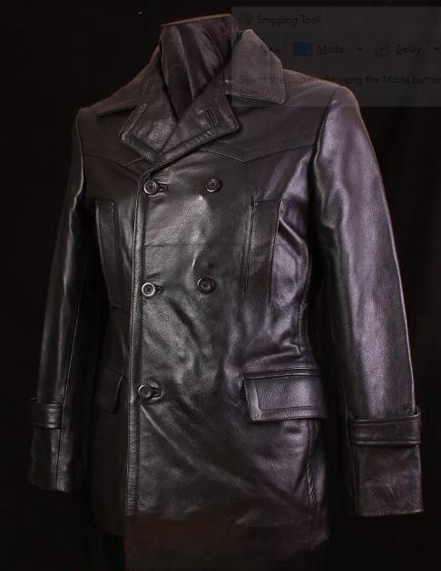 Men’s German WWII KRIEGSMARINE DR WHO Pea Coat Hip Length Cowhide Leather Jacket