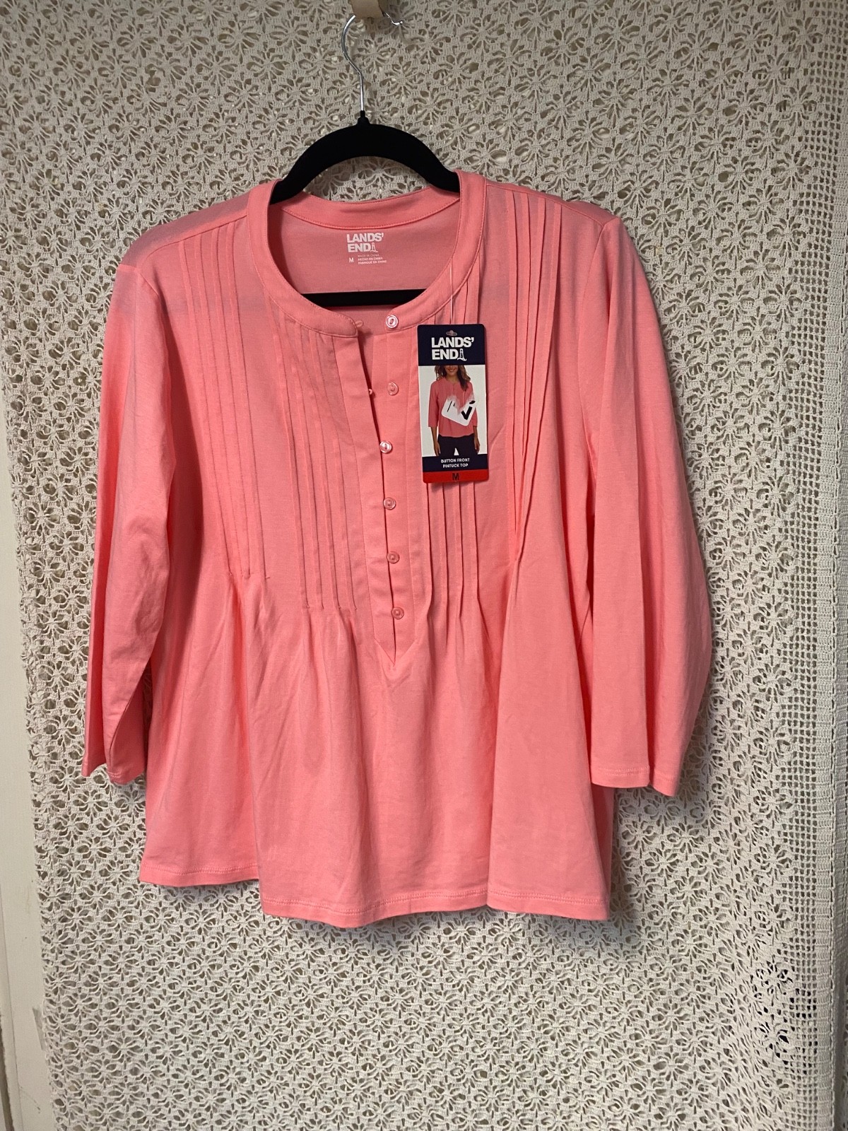 NWT Lands’ End Womens Soft Button Front Pintuck Top Blouse Med Choose Color