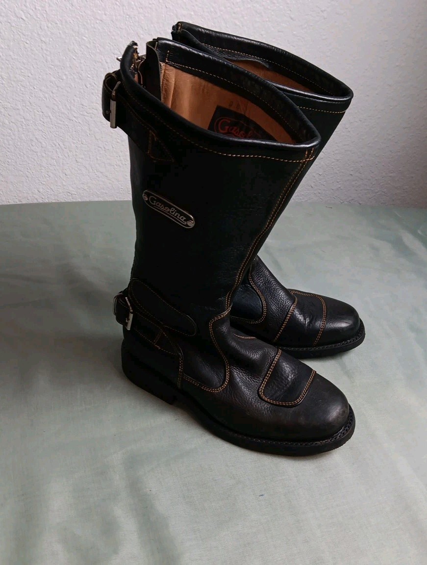 GASOLINA Classic CAFE RACER Motorcycle Boots M 6D / W 8 Black Leather