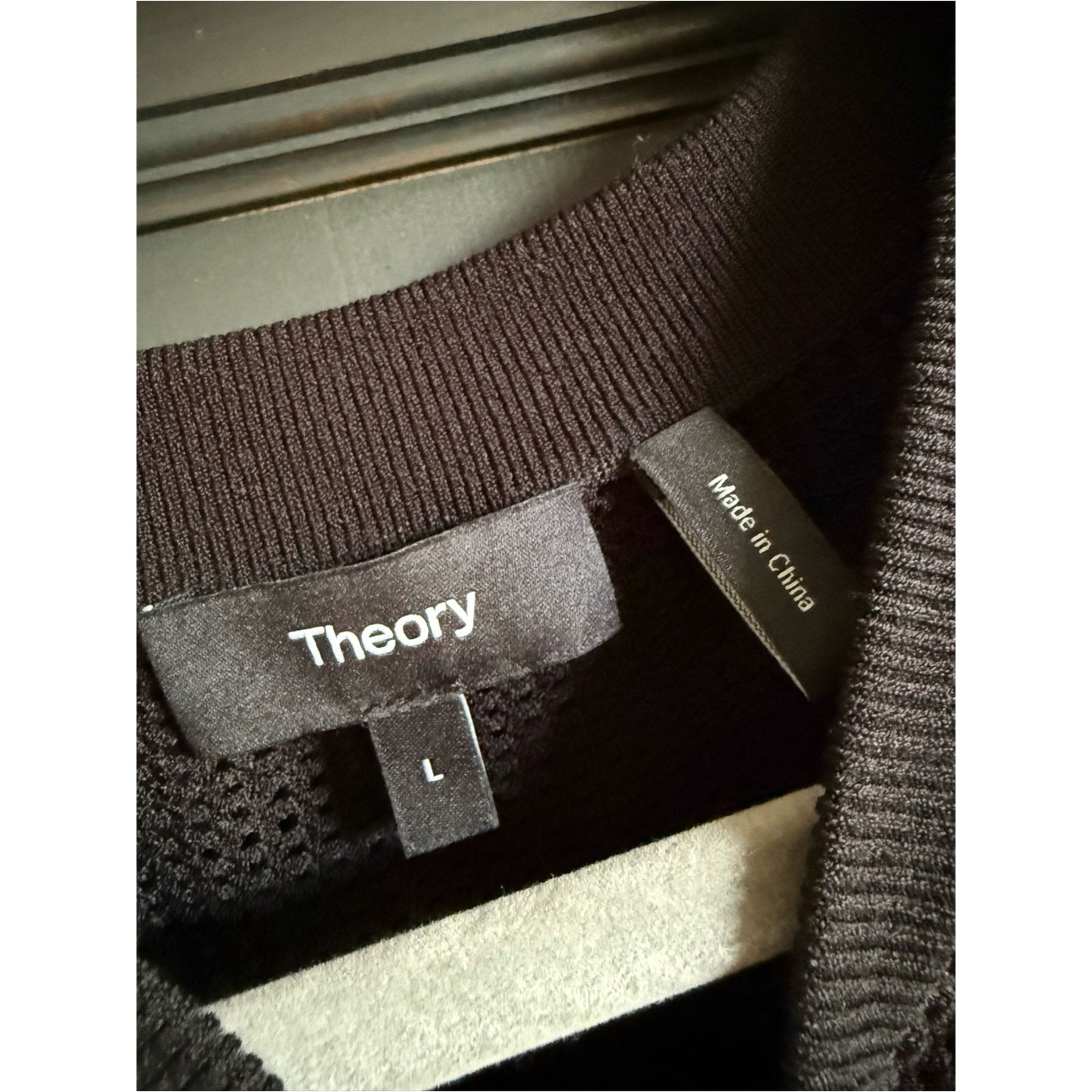 Theory Women’s Bomber Jacket Size Large Breathable Knit Black Summer Lightweight
