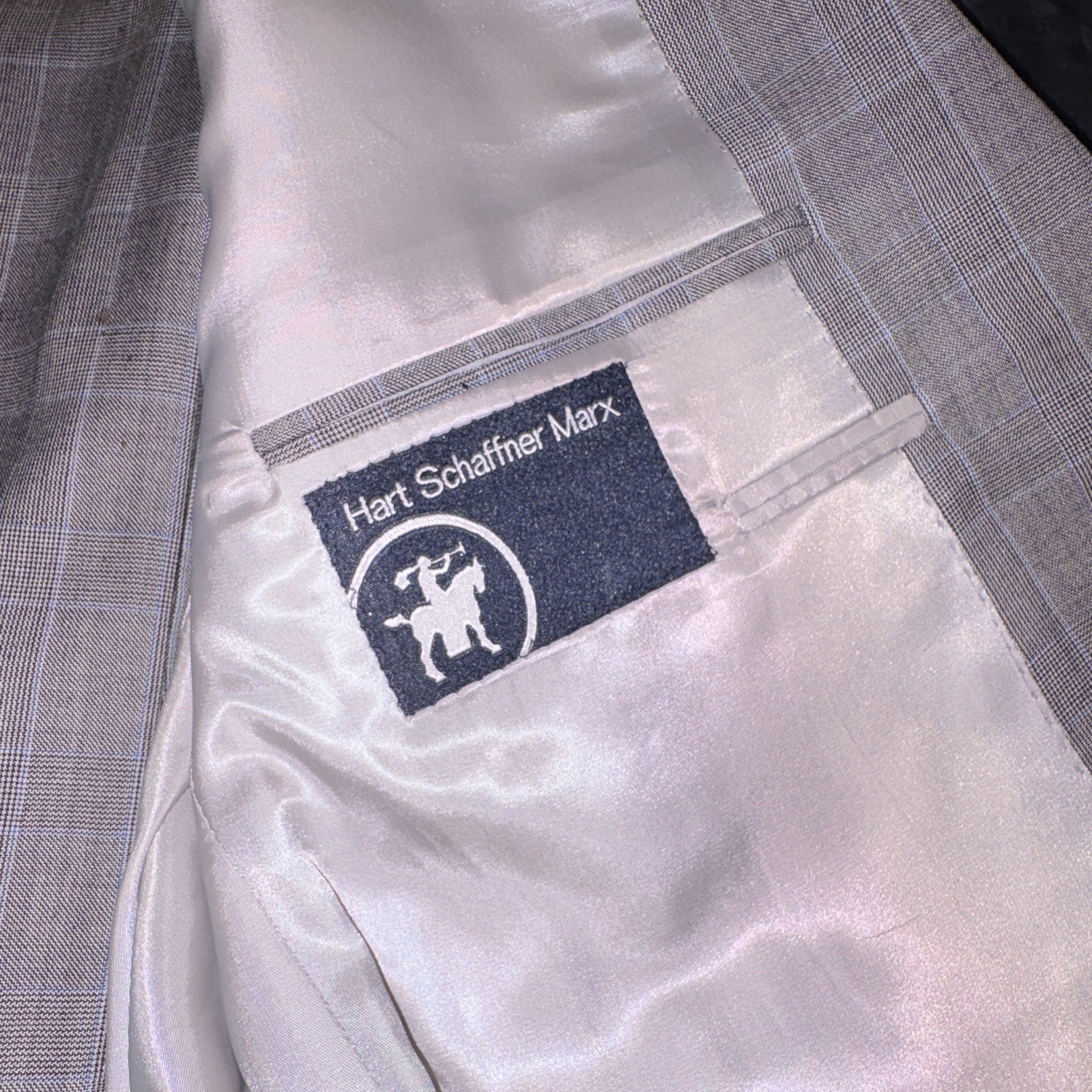 Hart Schaffner Marx Men’s 2 Piece Blazer L Gray Plaid 2-Button Notch Lapel