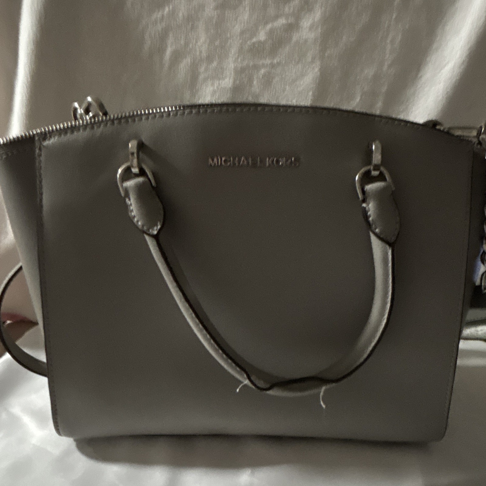 Michael Kors Gray Solid Satchel Top Handle Zip Detachable Strap Inner Pockets