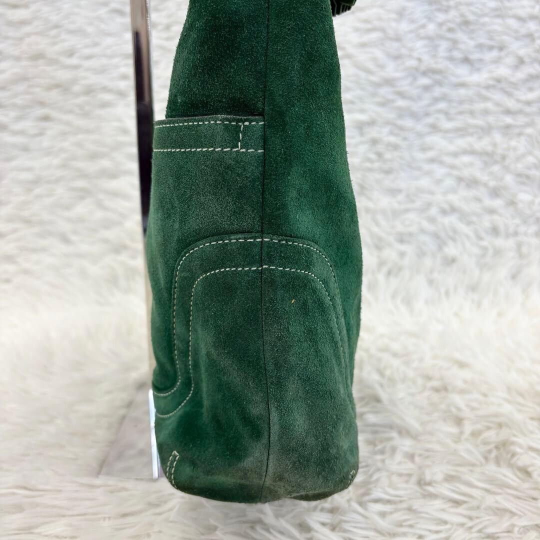 COACH Vintage Suede Hobo Shoulder Bag Green Gold Tassel Women 12.6in Lush Style
