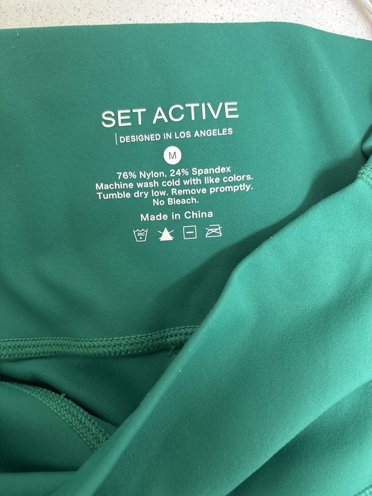 SET Active Green Leggings Size M High Rise Athletic Workout Activewear