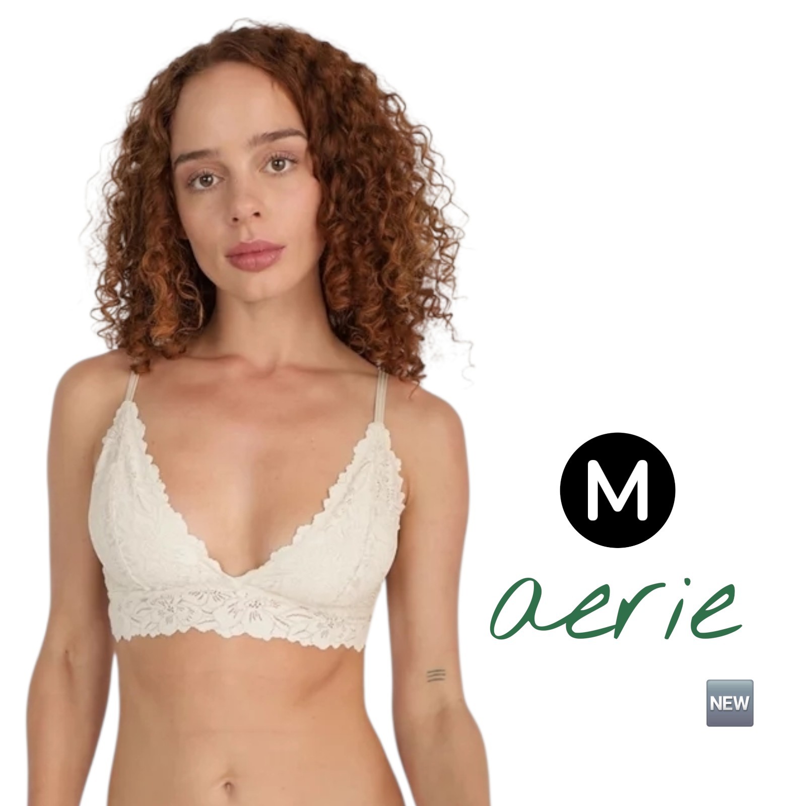 Aerie Show Off Rosey Lace Padded Plunge Bralette in ivory – MEDIUM