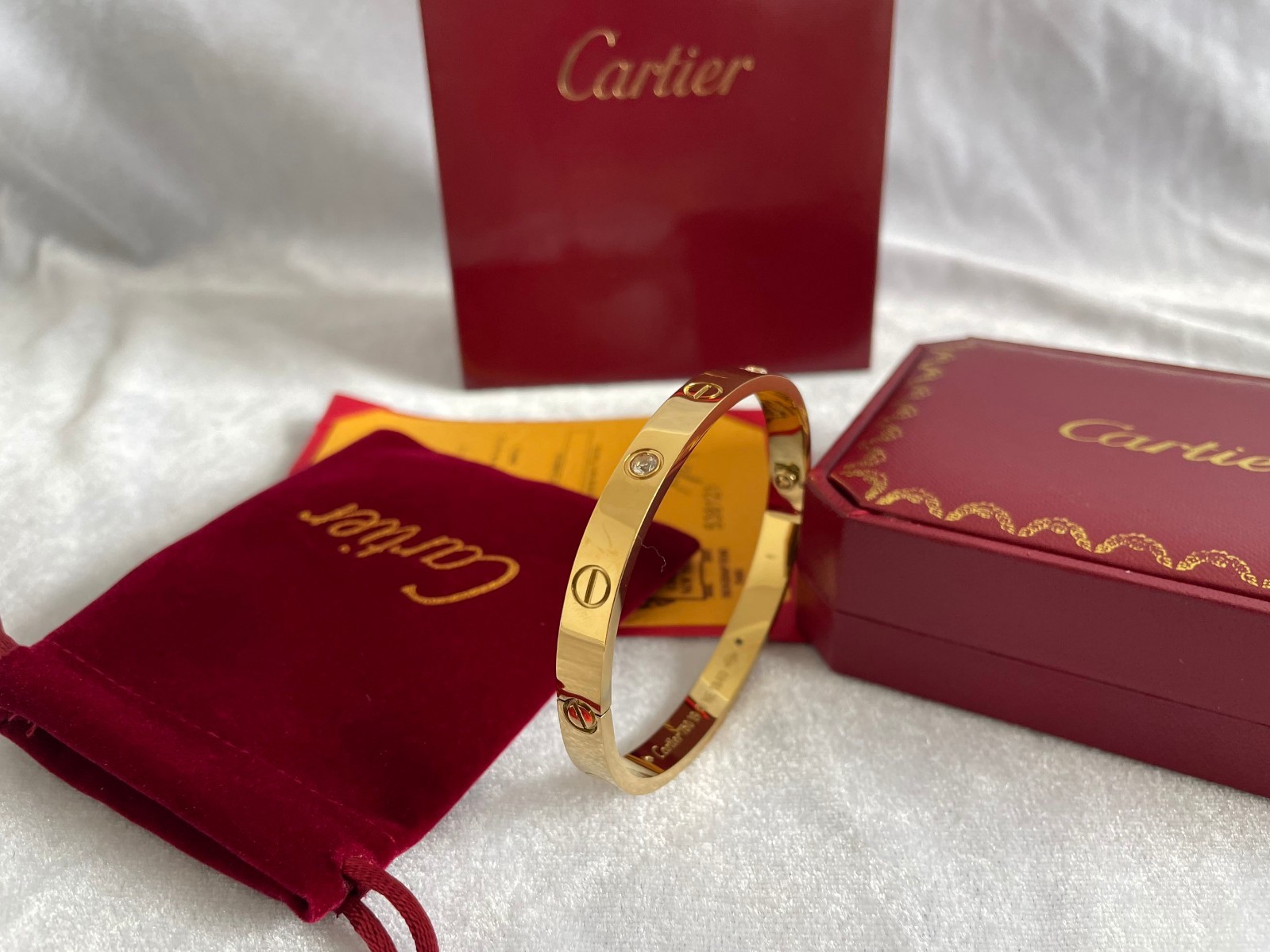 Cartier Big C Diamond Cut Frameless BLACK Lens Gold Frame & Certification Papers