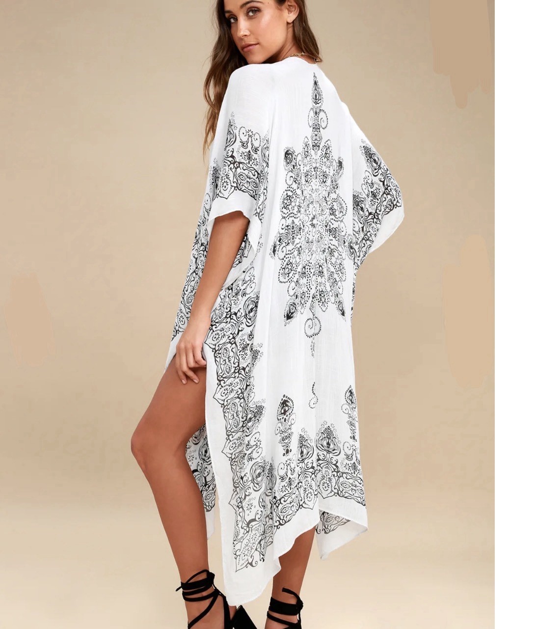 LULUS One Size Exotic Sol Black & Gray Paisley KIMONO Top Beach Boho
