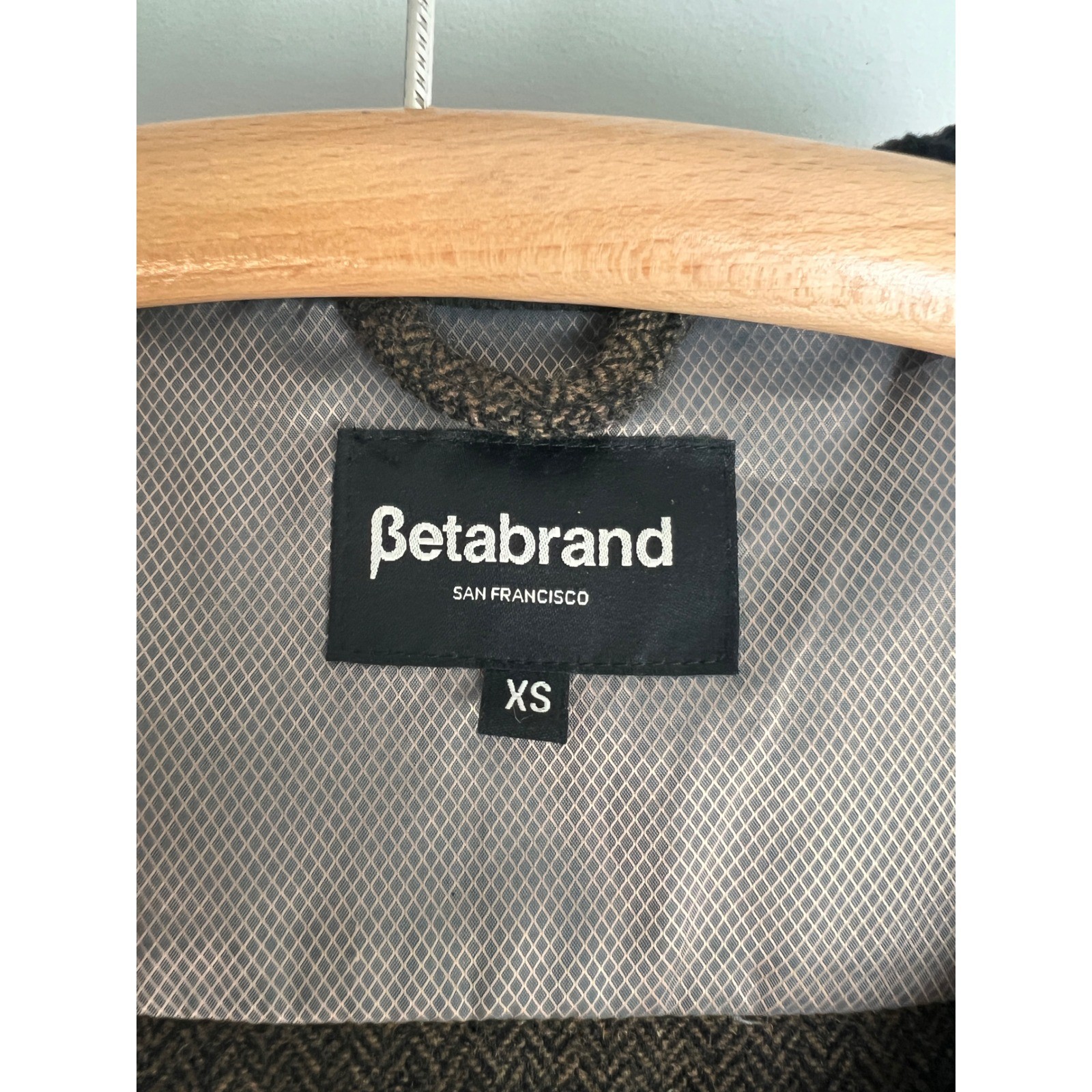 Betabrand Herringbone Academic Zip Front Hoodie Jacket Wool Brown Elbow Patches