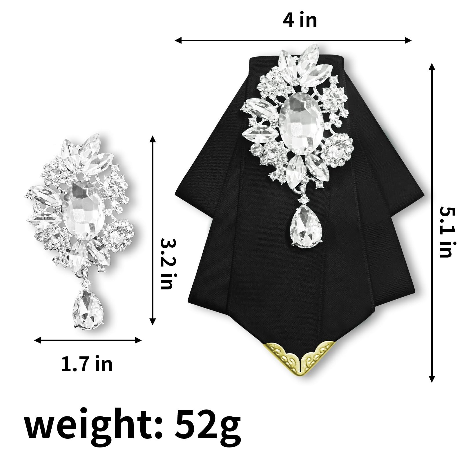 Rhinestone Bow Ties for Men & Women – Solid Bowtie with Brooch for Tuxedo, Weddi