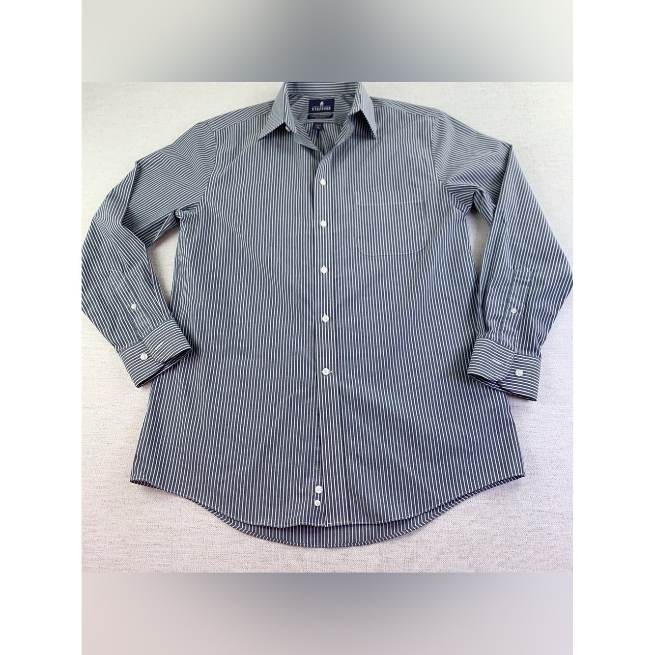 Stafford Men long sleeve striped dress shirt regular fit performance super shirt