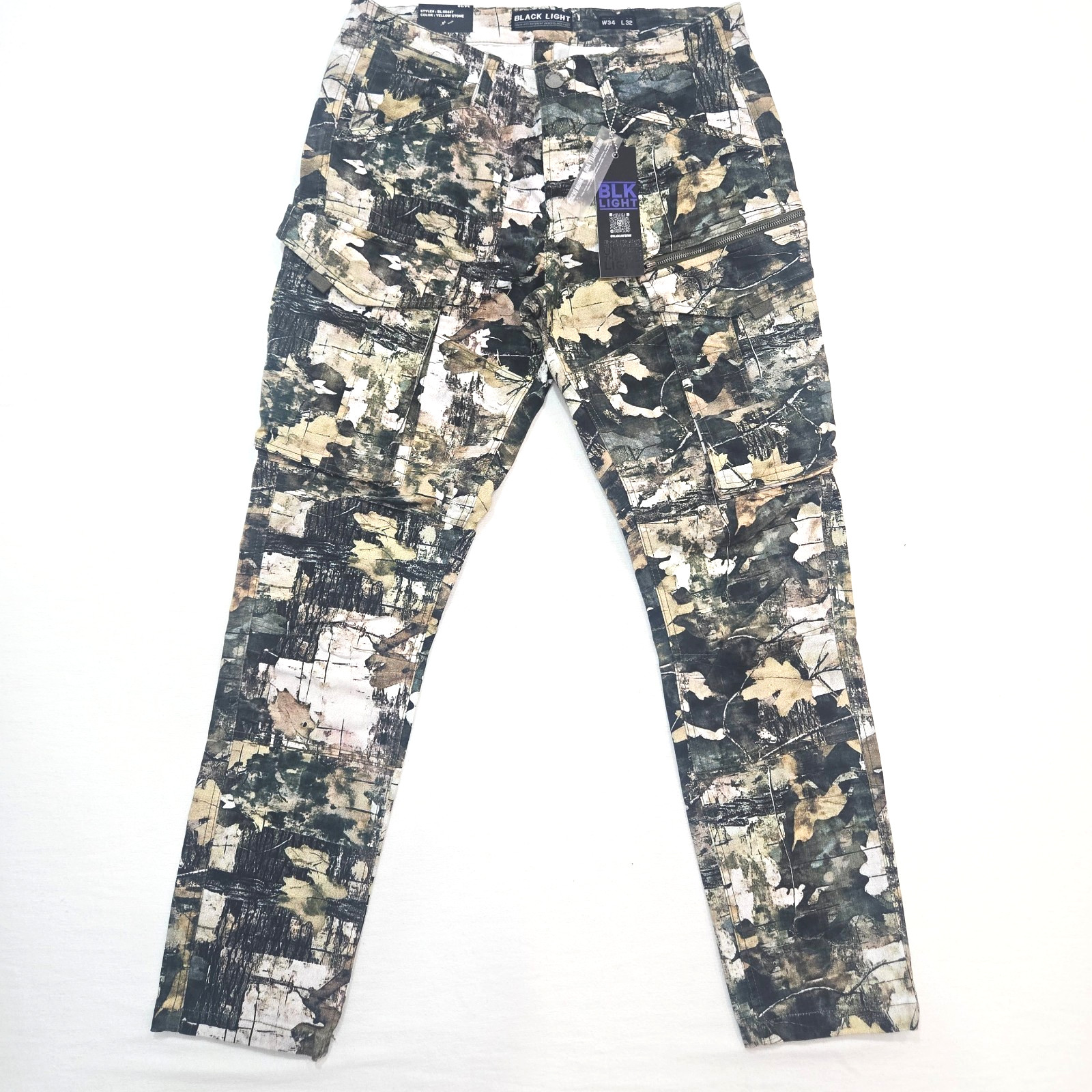 Black Light Men’s Camo Jeans Stretch Trouser Fit Yellow Stone Cool Pockets Denim