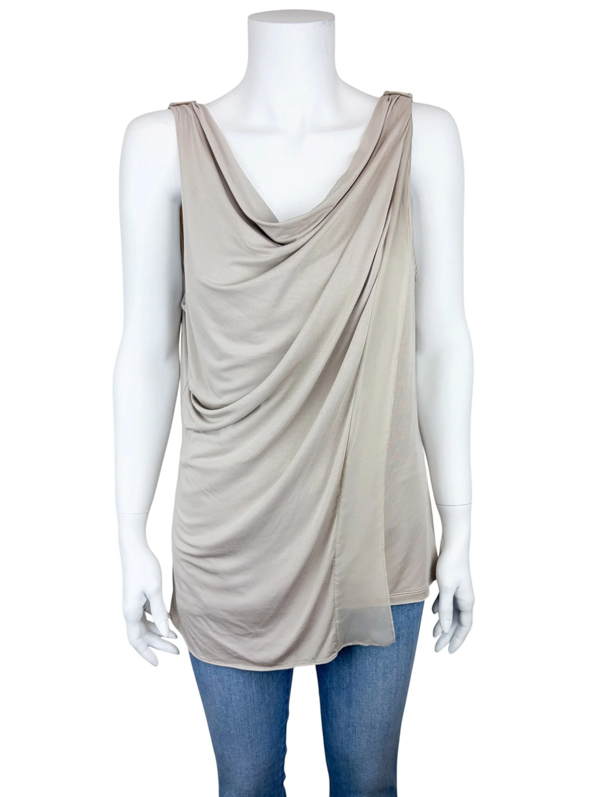 Elie Tahari Women’s Jordan Drapey Knit Tunic Top Pale Oak Size L NWT