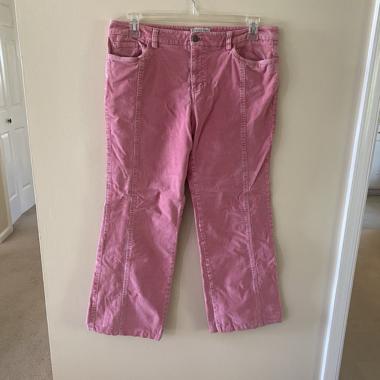 Vintage Covington Stretch Pink Corduroy Pants Women Sze 16 98% Cotton 2% Spandex