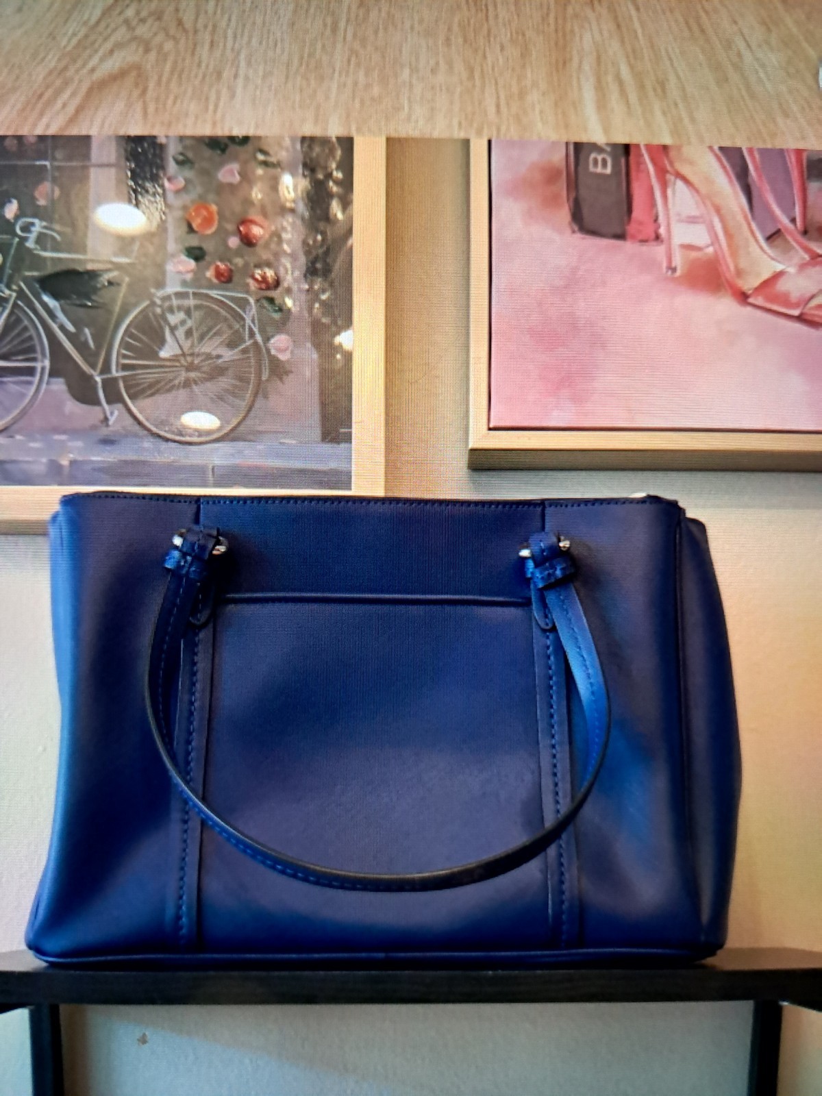 Coach Blue Satchel Top Handle Bag Zip Closure Silver Hardware Inner Pockets