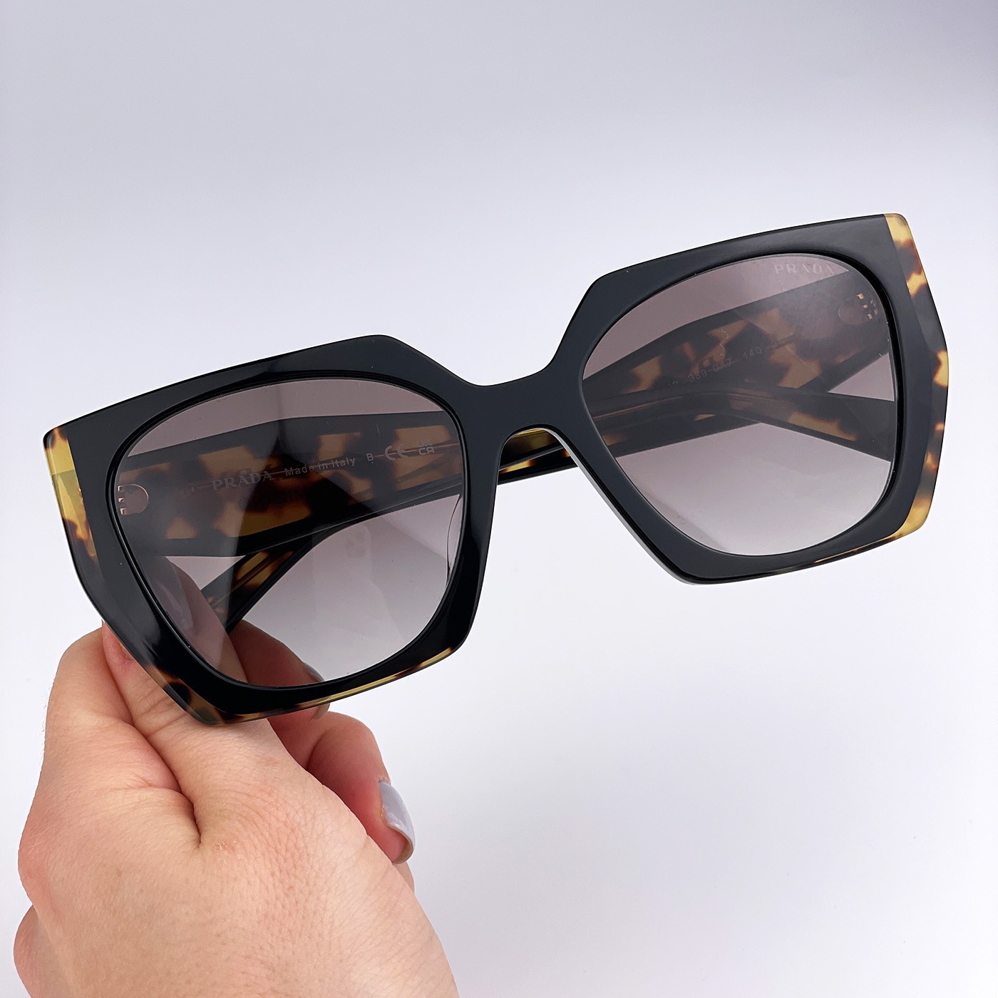 Prada Women Sunglasses Black Tortoise Grey Cat Eye PR15WS 3890A7 NEW AUTHENTIC